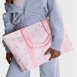 COMING SOON Victoria's Secret Shine Large Striped Logo Tote Bag (Pink & White)